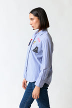 Camisa rayas azul con parches | Zara