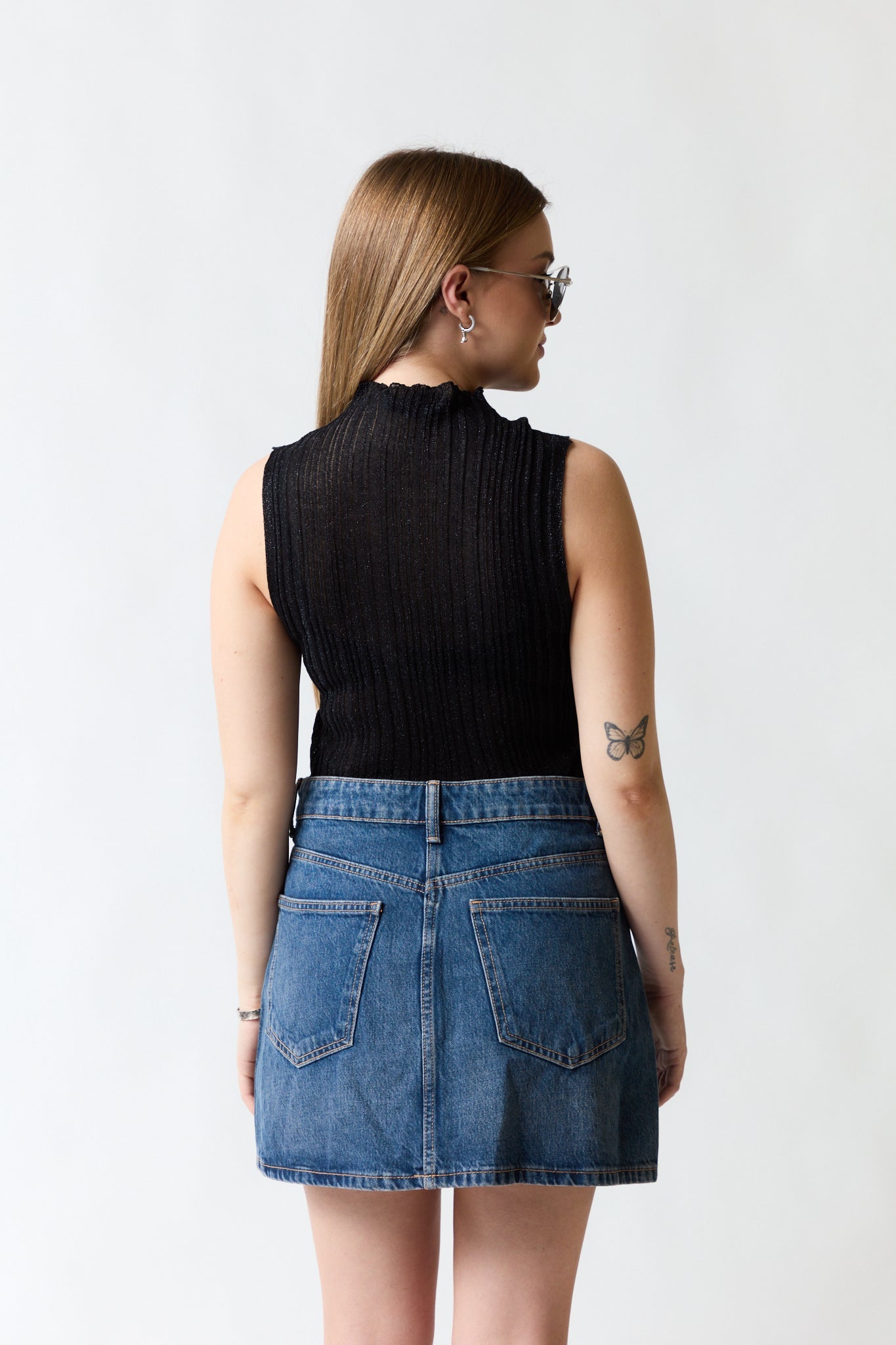 Falda denim azul con perlas | Zara