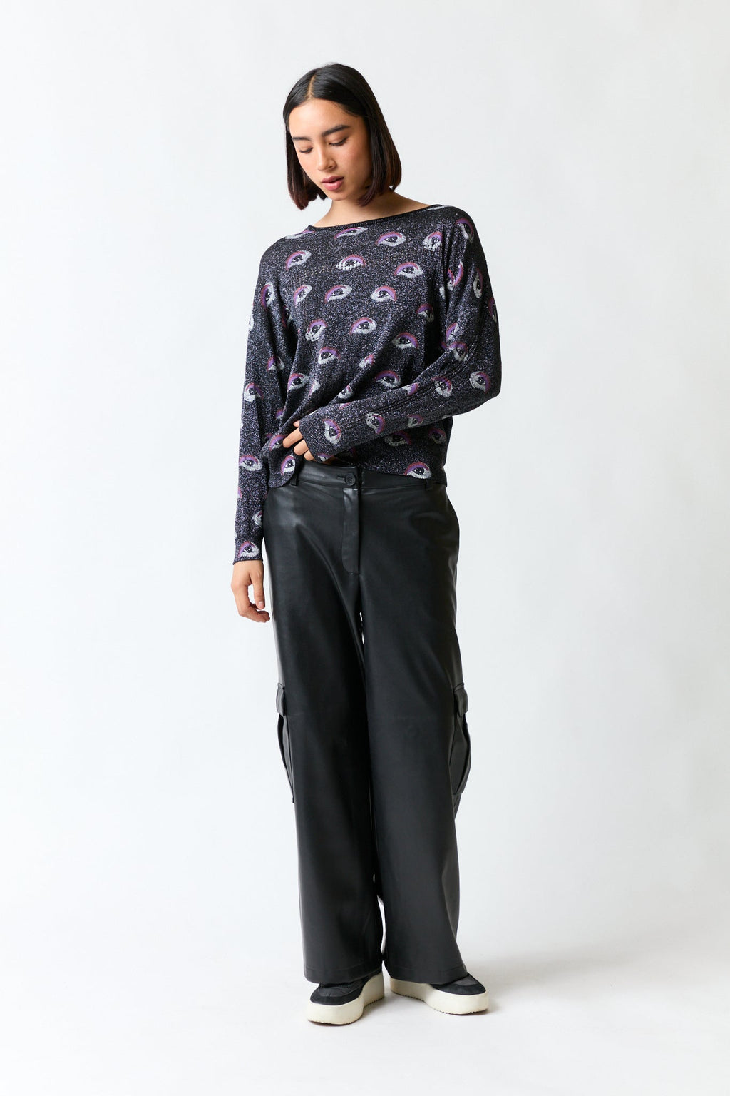 Pantalón cuero negro ancho | Liola