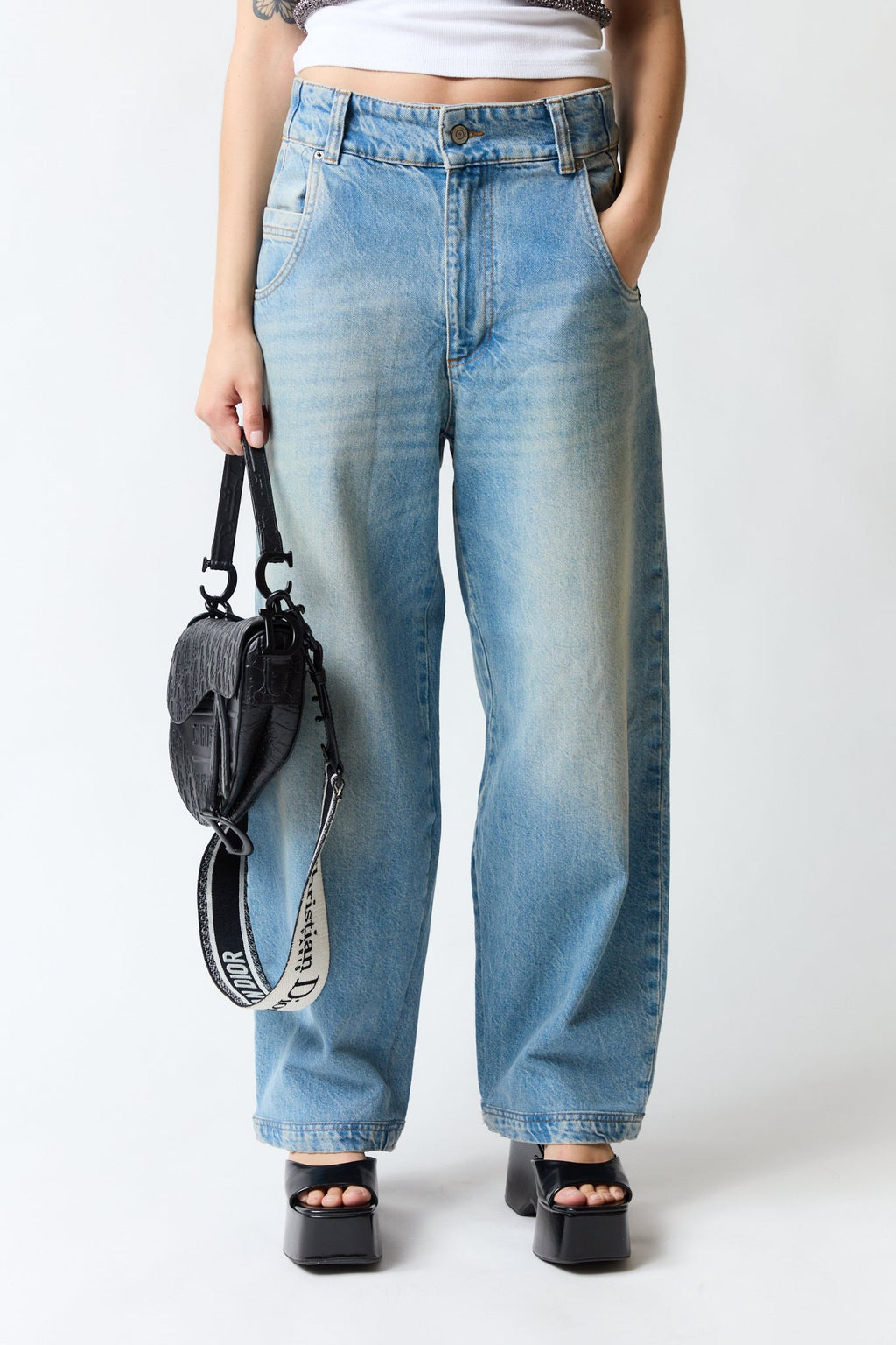 Pantalón denim azul ancho | Zara