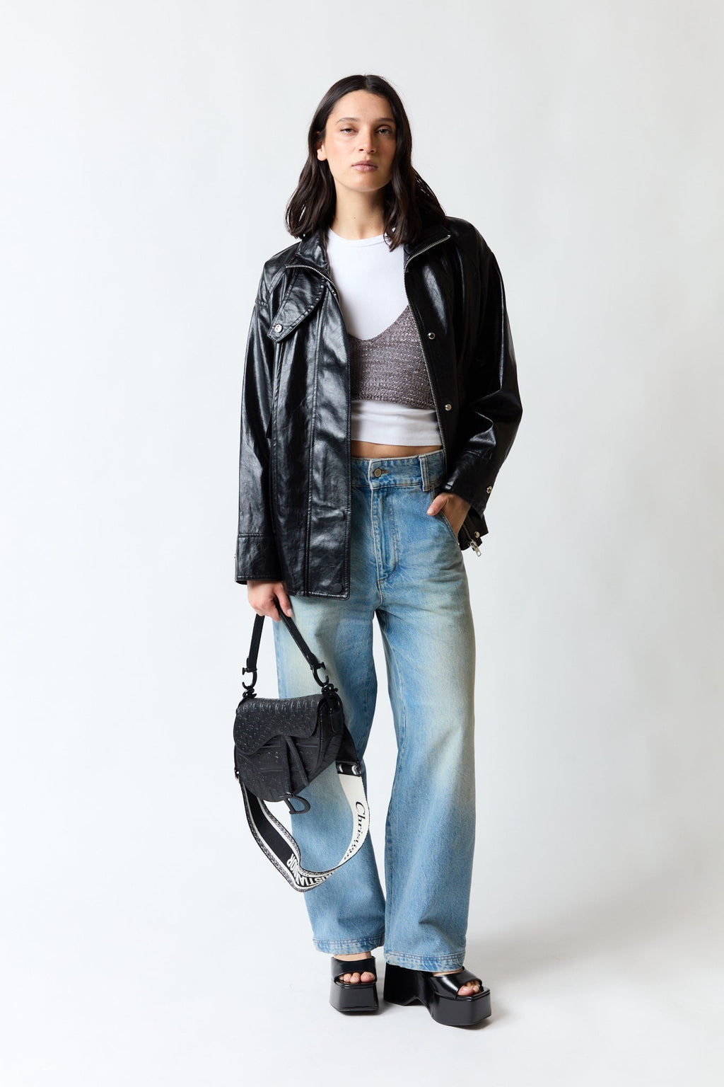 Pantalón denim azul ancho | Zara