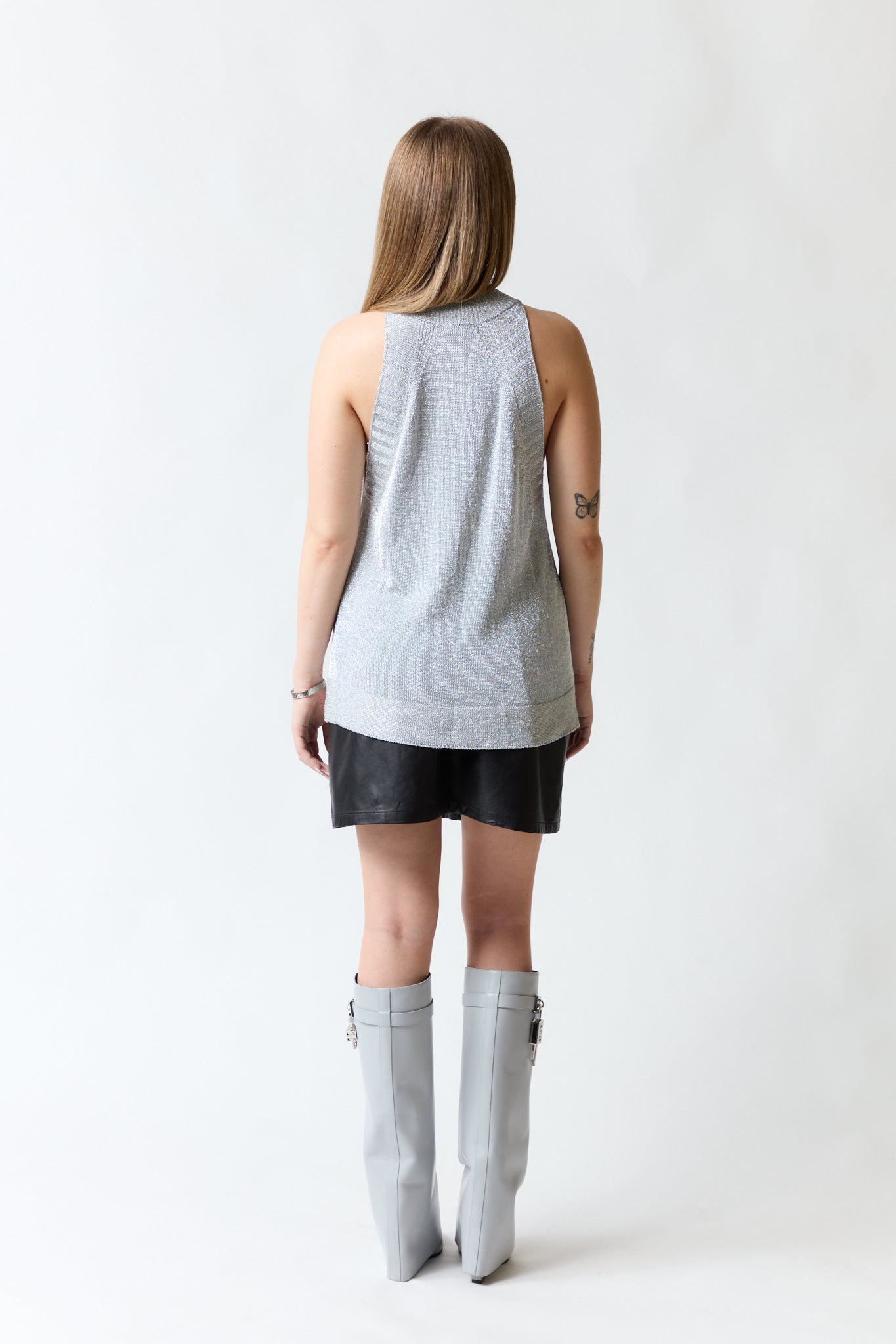 Polera sin mangas plateada | Topshop